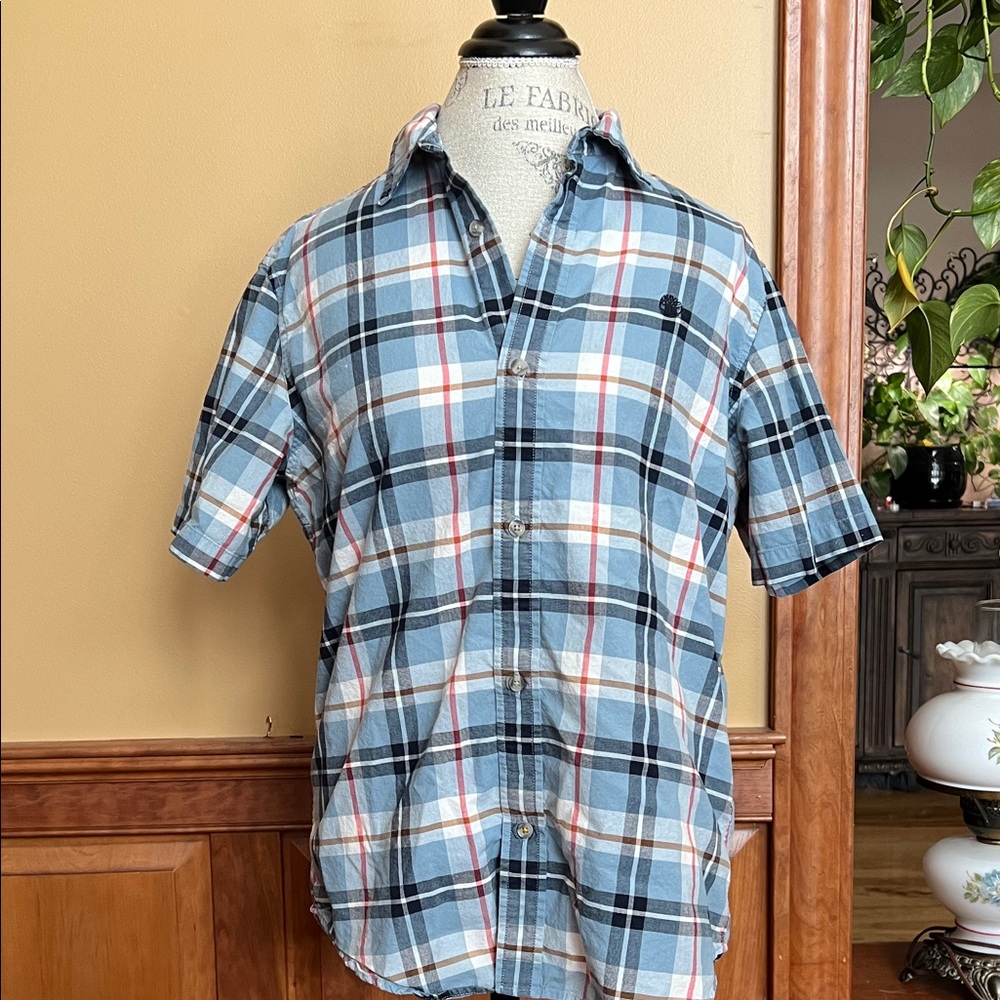 Timberland Men's Blue Red Plaid Button Down Shirt Medium